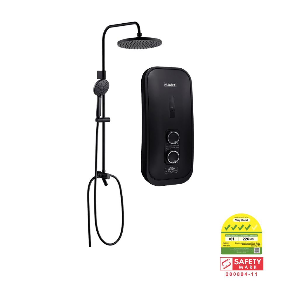 Rubine RWH-3388 DC Pump Instant Heater with Rainshower