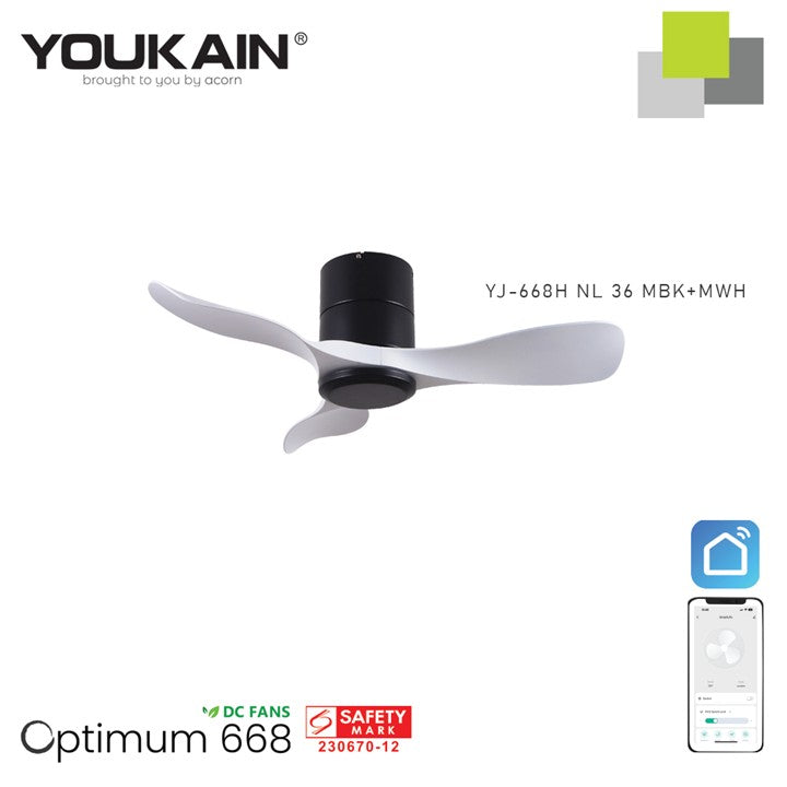 Youkain YJ-668H Smart Ceiling Fan Without Light (Hugger Flush Mount)