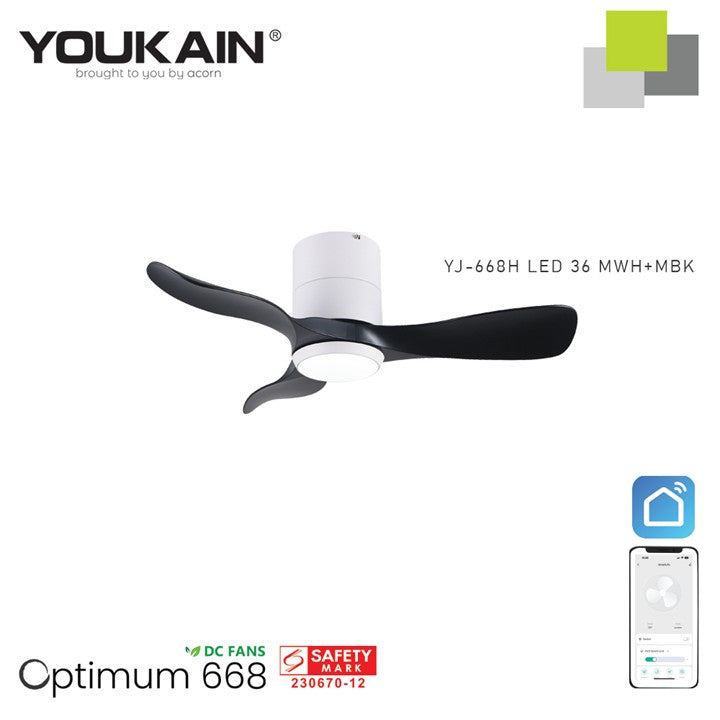 Youkain YJ-668H Smart Ceiling Fan With Light (Hugger Flush Mount)