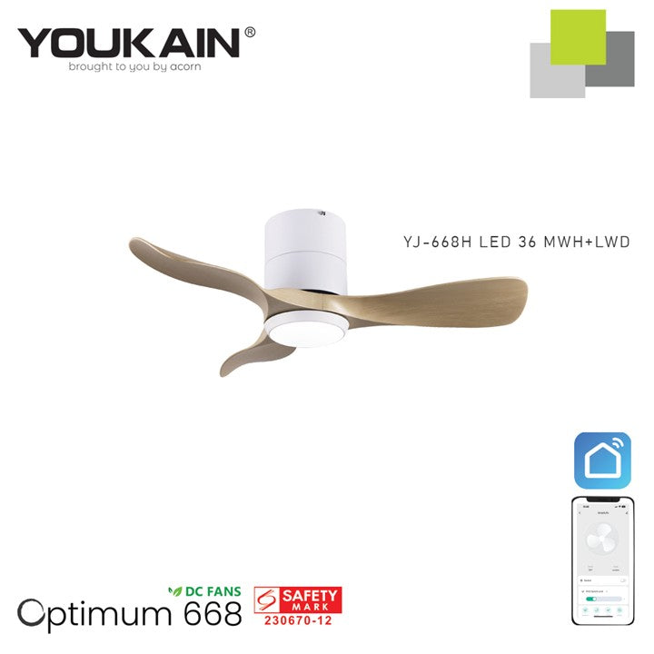 Youkain YJ-668H Smart Ceiling Fan With Light (Hugger Flush Mount)