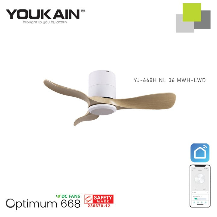 Youkain YJ-668H Smart Ceiling Fan Without Light (Hugger Flush Mount)