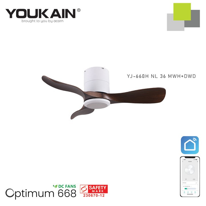 Youkain YJ-668H Smart Ceiling Fan Without Light (Hugger Flush Mount)