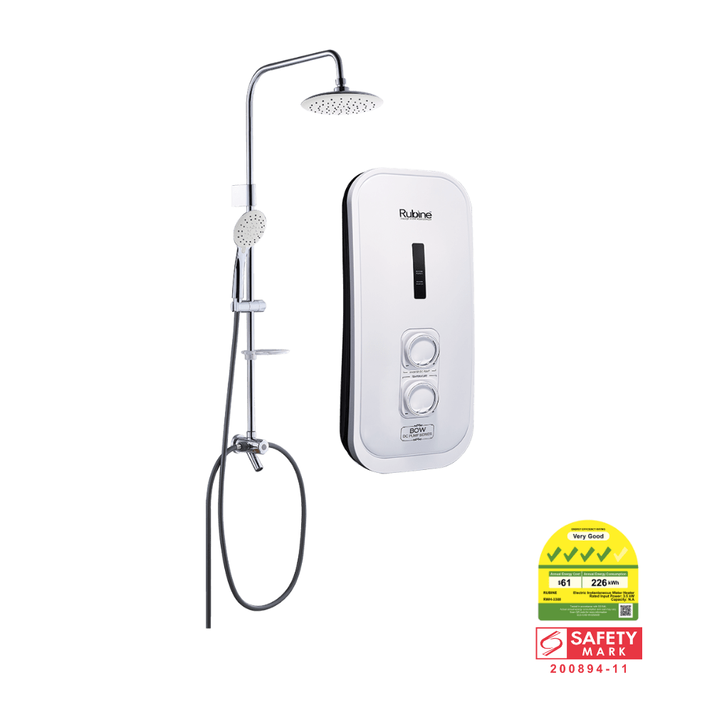 Rubine RWH-3388 DC Pump Instant Heater with Rainshower