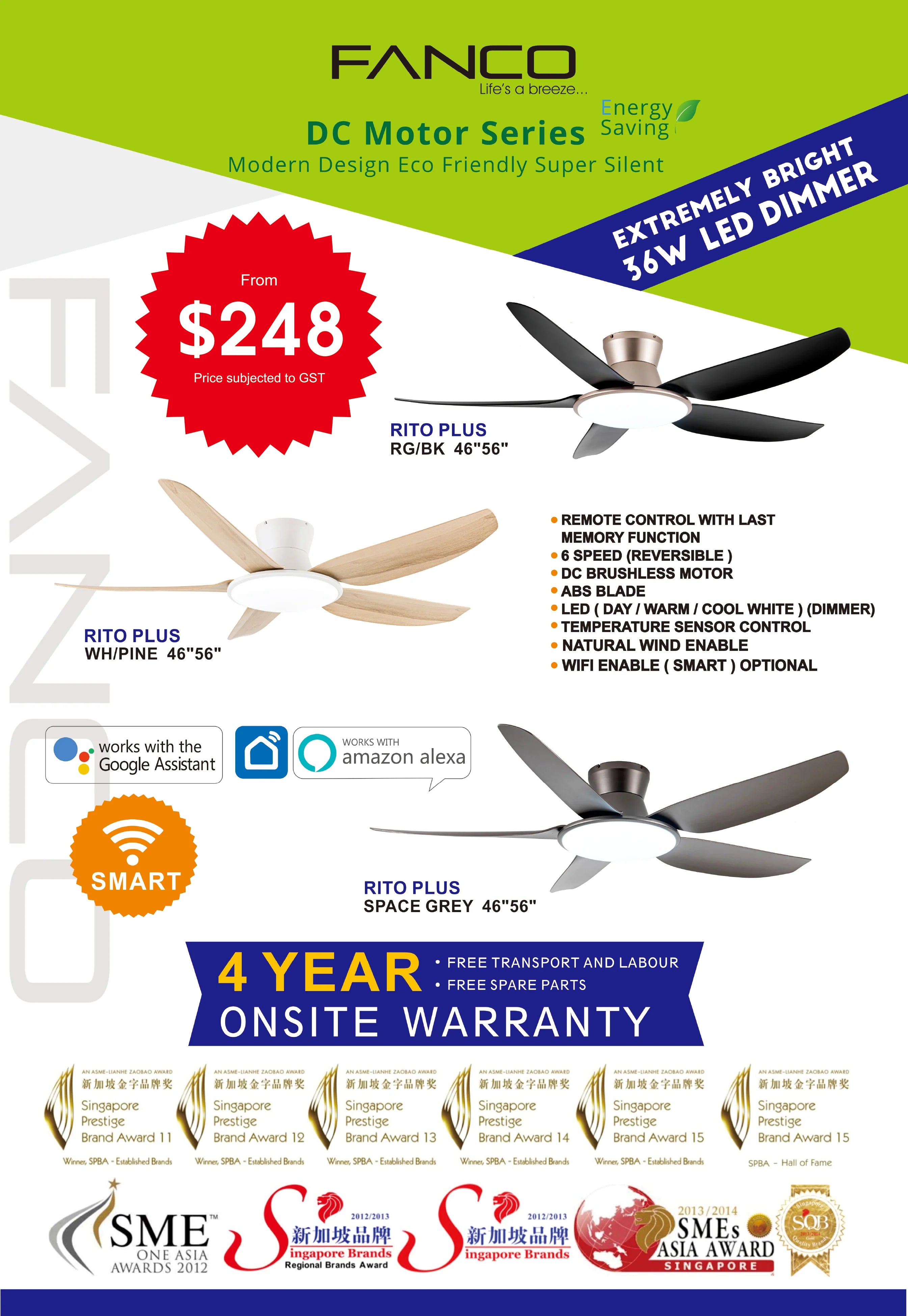 Fanco Rito Plus 46"/56" Ceiling Fan