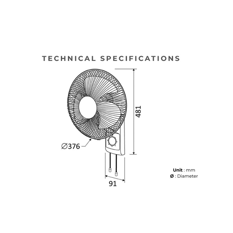 KDK M30CS  3-speed Wall Fan with Pull Switch Oscillation Control (30cm/12”)