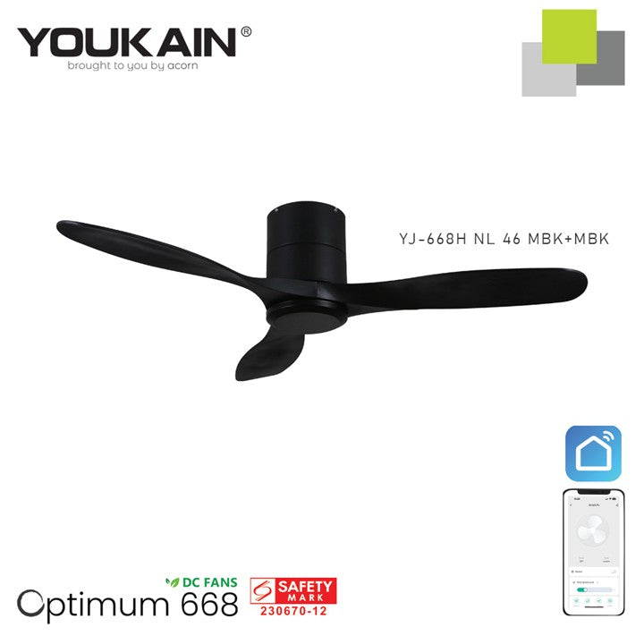 Youkain YJ-668H Smart Ceiling Fan Without Light  (Hugger Flush Mount)