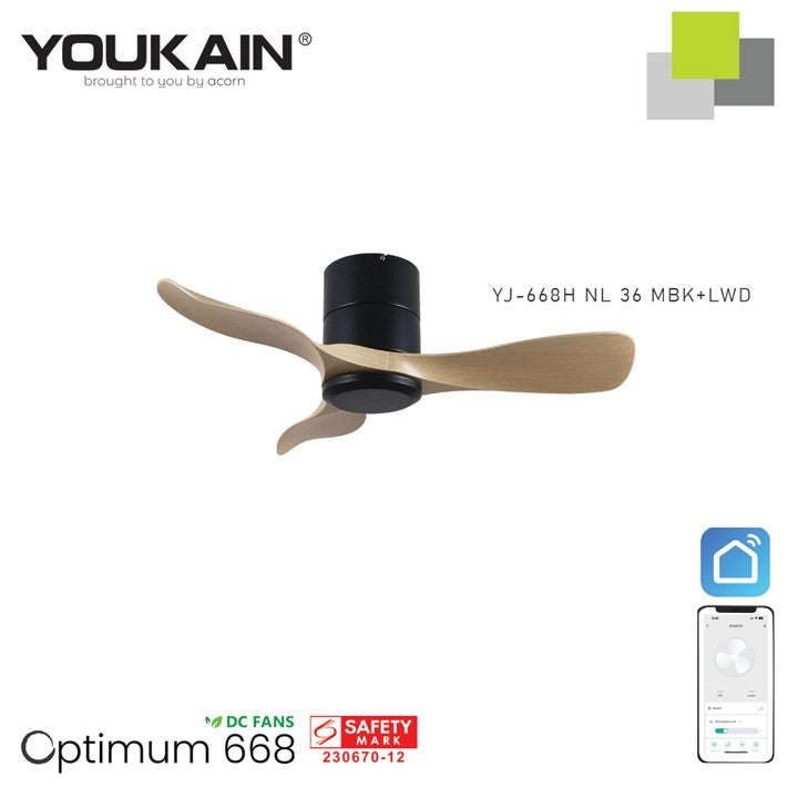 Youkain YJ-668H Smart Ceiling Fan Without Light  (Hugger Flush Mount)