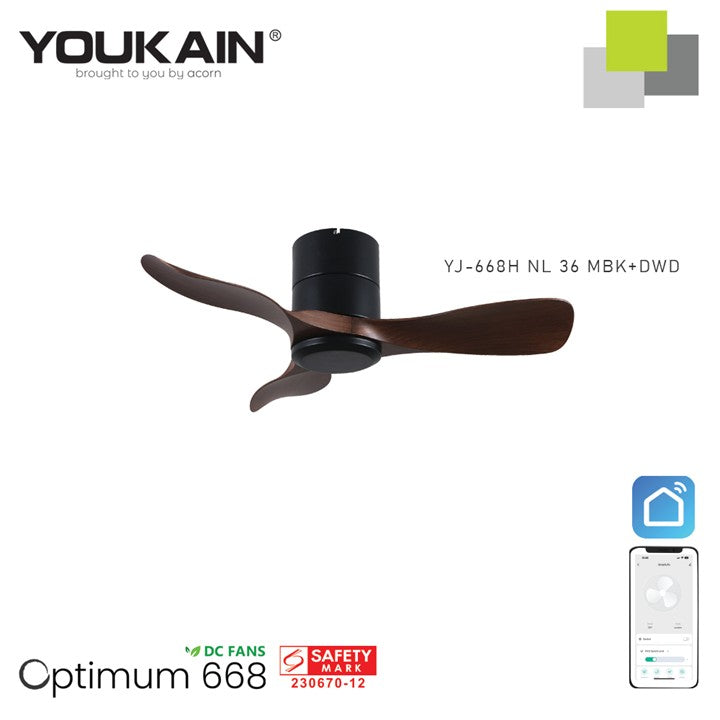 Youkain YJ-668H Smart Ceiling Fan Without Light  (Hugger Flush Mount)