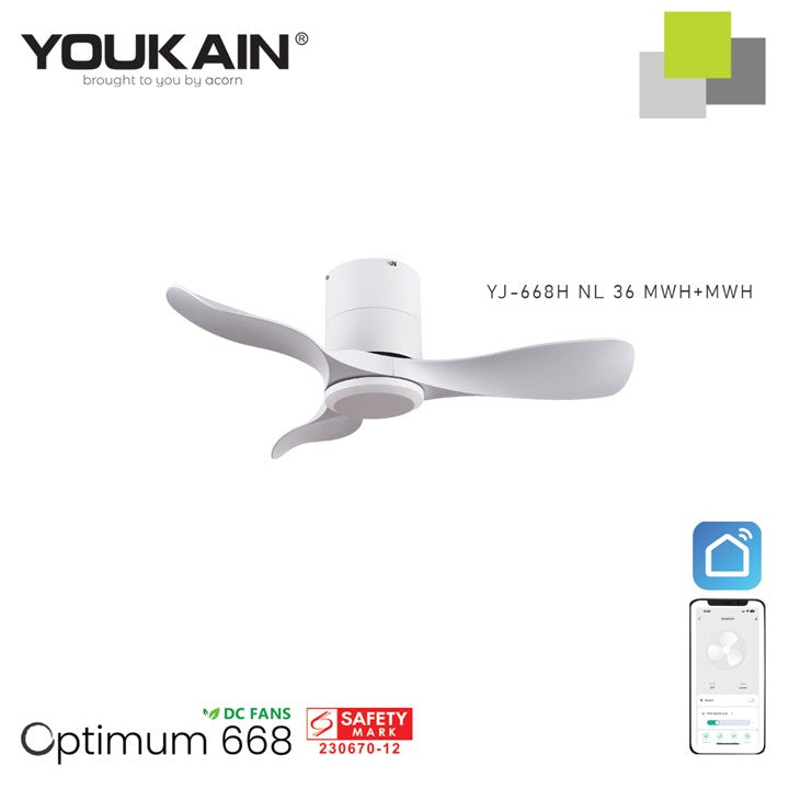 Youkain YJ-668H Smart Ceiling Fan Without Light  (Hugger Flush Mount)