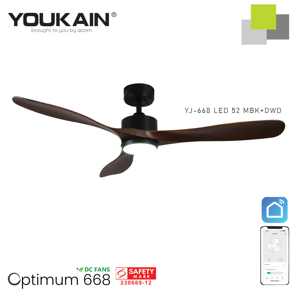 Youkain YJ-688 Smart Ceiling Fan with LED Light (Downrod)