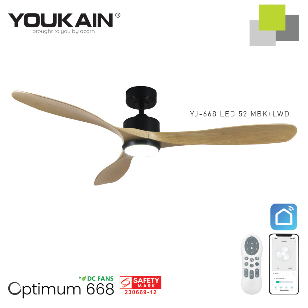 Youkain YJ-688 Smart Ceiling Fan with LED Light (Downrod)