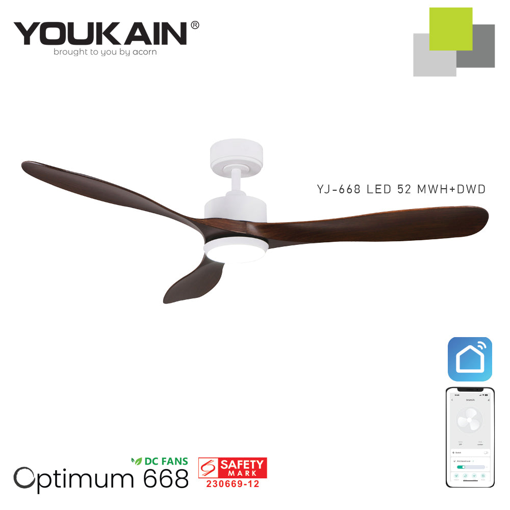 Youkain YJ-688 Smart Ceiling Fan with LED Light (Downrod)