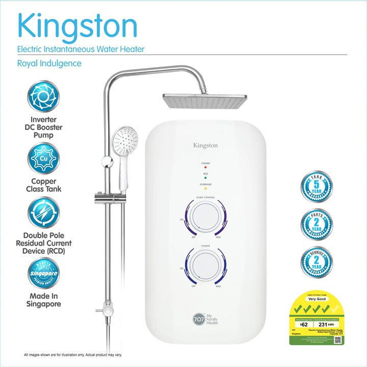 707 Kingston Instant Water Heater with Rain Shower With DC Pump